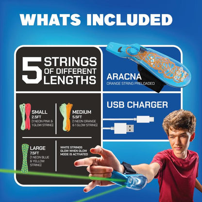 ZipString Aracna - World's First String Launching Webshooter that Glows-In-the-Dark - Perfect Holiday Gift