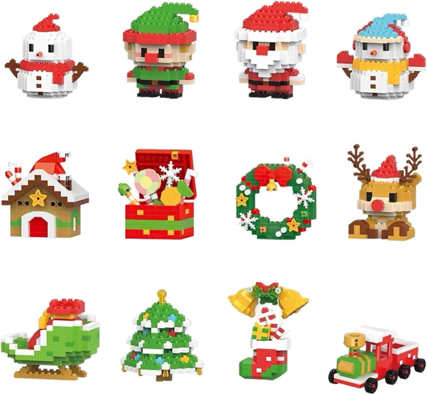 Christmas Building Blocks,4 Pack Christmas Theme Building Block Set,Santa Claus Design Building Blocks Set,Mini Building Figures Ornaments,DIY Christmas Stocking Stuffers for Kids Party Favors (12Set)