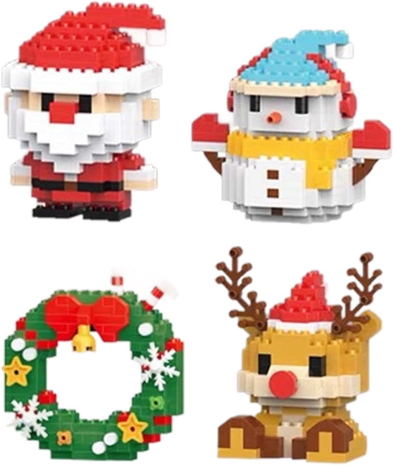Christmas Building Blocks,4 Pack Christmas Theme Building Block Set,Santa Claus Design Building Blocks Set,Mini Building Figures Ornaments,DIY Christmas Stocking Stuffers for Kids Party Favors (12Set)
