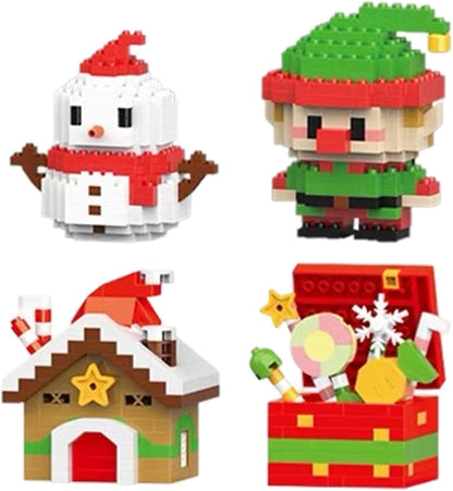 Christmas Building Blocks,4 Pack Christmas Theme Building Block Set,Santa Claus Design Building Blocks Set,Mini Building Figures Ornaments,DIY Christmas Stocking Stuffers for Kids Party Favors (12Set)