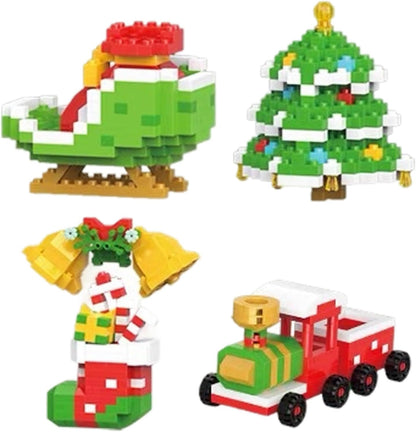 Christmas Building Blocks,4 Pack Christmas Theme Building Block Set,Santa Claus Design Building Blocks Set,Mini Building Figures Ornaments,DIY Christmas Stocking Stuffers for Kids Party Favors (12Set)