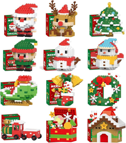 Christmas Building Blocks,4 Pack Christmas Theme Building Block Set,Santa Claus Design Building Blocks Set,Mini Building Figures Ornaments,DIY Christmas Stocking Stuffers for Kids Party Favors (12Set)