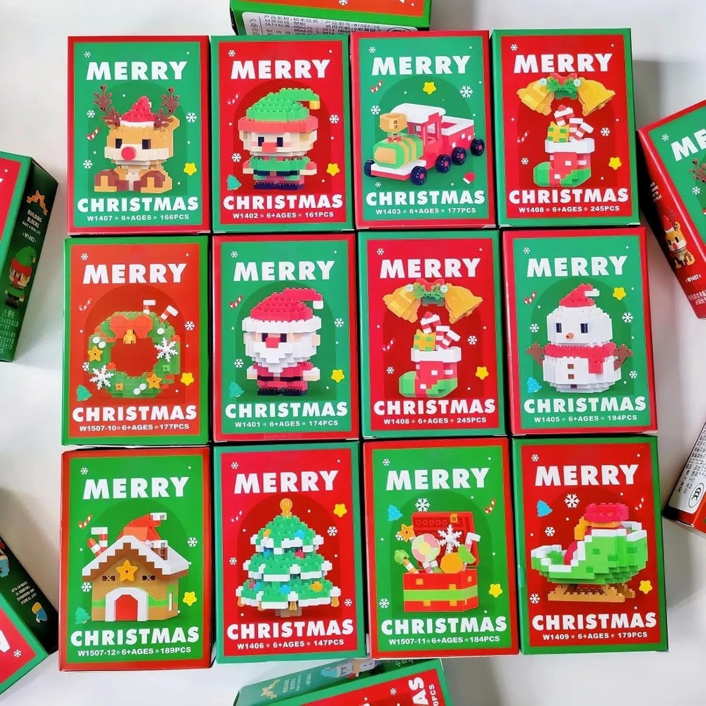 Christmas Building Blocks,4 Pack Christmas Theme Building Block Set,Santa Claus Design Building Blocks Set,Mini Building Figures Ornaments,DIY Christmas Stocking Stuffers for Kids Party Favors (12Set)